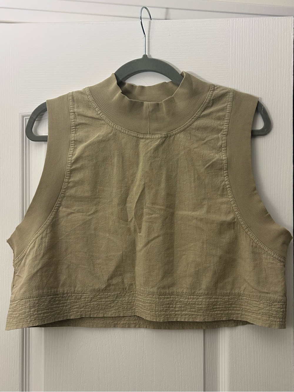 Free People Loose Cropped Mock Neck Muscle Tee in Taupe